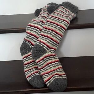 Fleece lined knitted Slipper Socks with pom pom ❤️